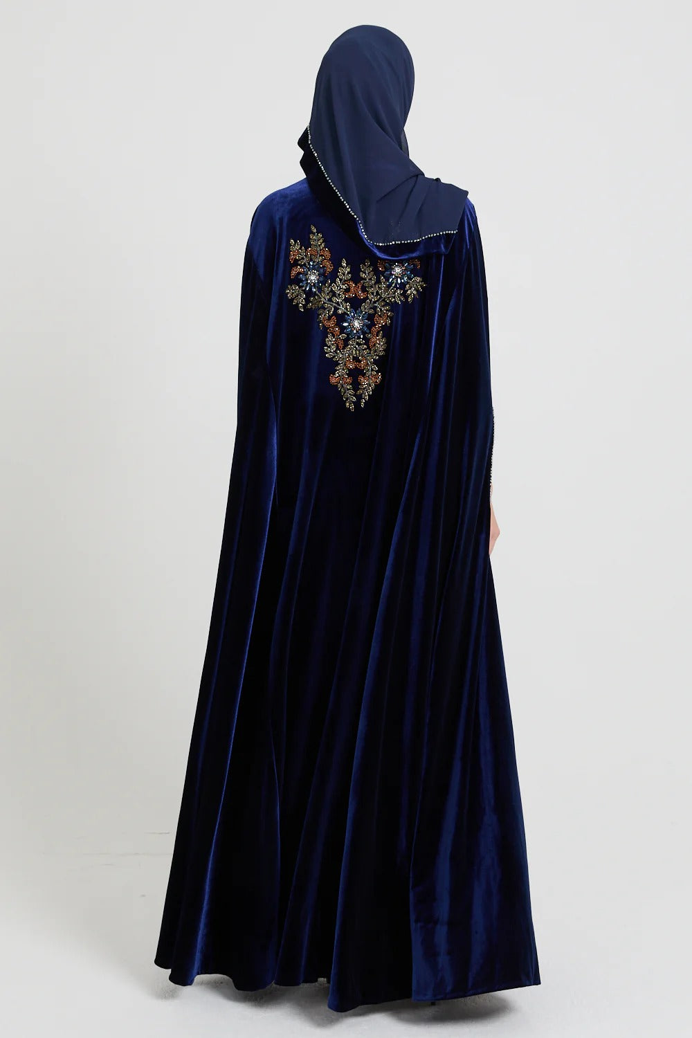 Luxury Sapphire Bloom Velvet Embellished Cape